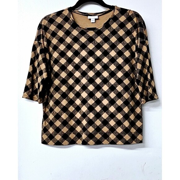 J. Jill Tops - J JILL Black Brown Checkered Long Sleeve Pullover Women Shirt (S)